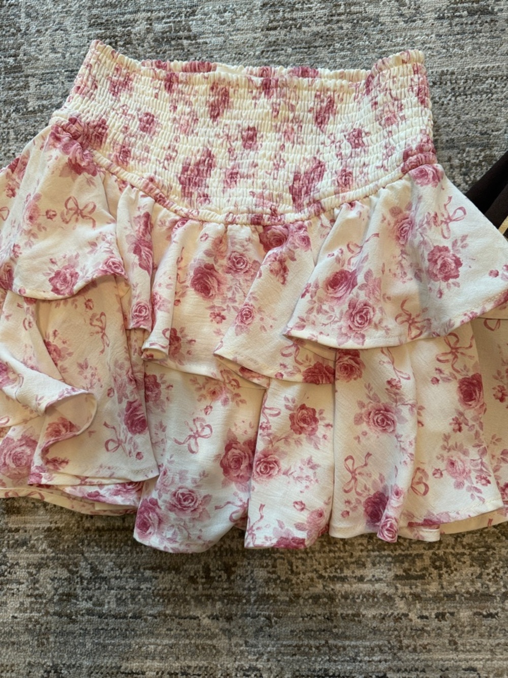 Altar'd State Girls Cream Floral Ruffle Skirt with Pink Rose Print